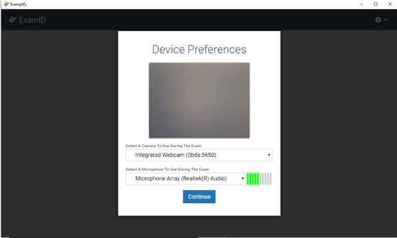 Device Preferences screen for selecting webcam and microphone