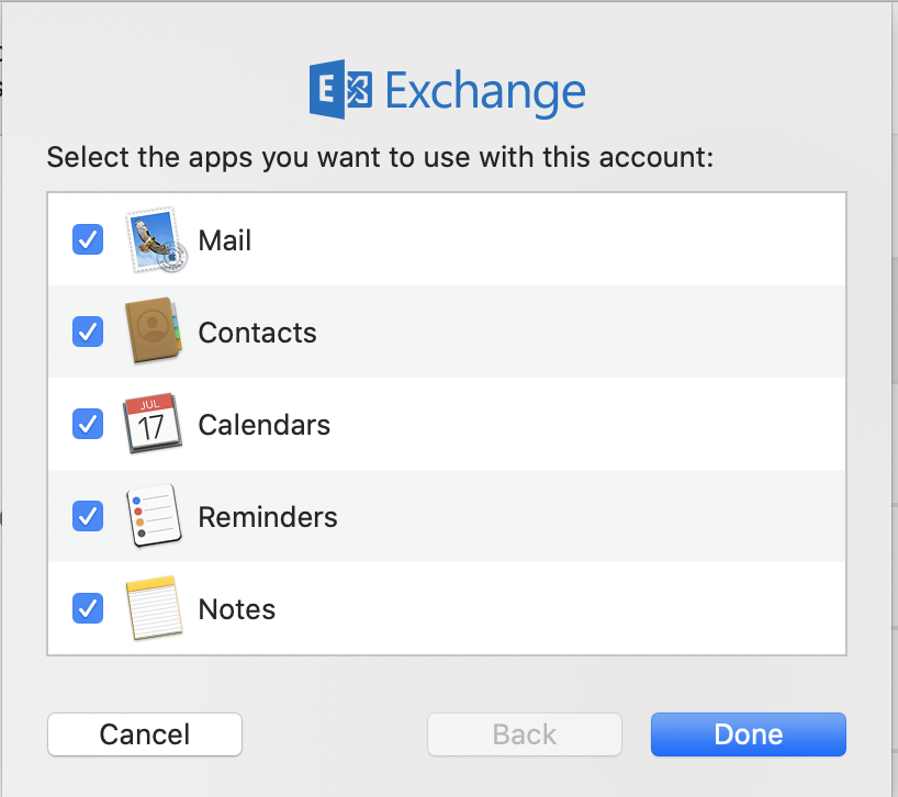 Screenshot of adding the apps to use with Mail for macOS