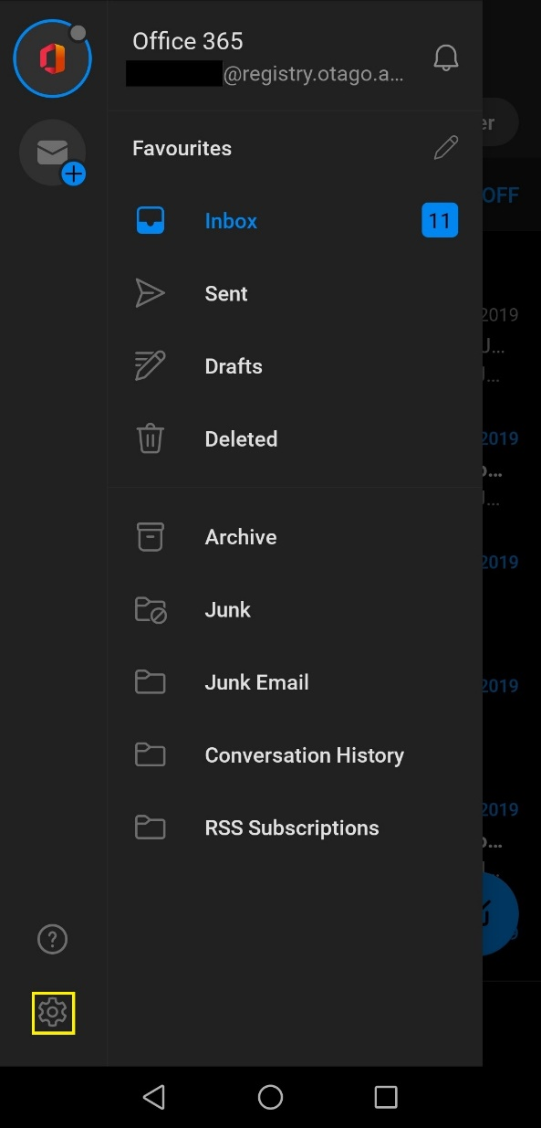 Screenshot of location of Accounts in Mail