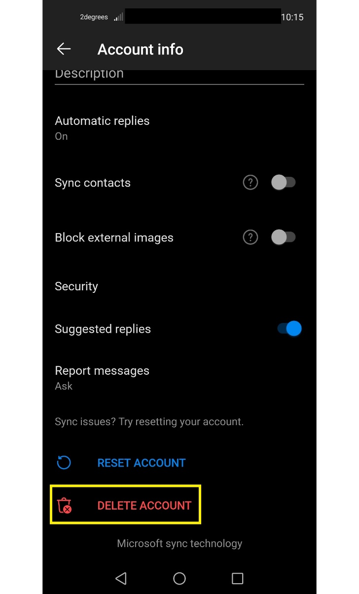 how to edit outlook account settings on android