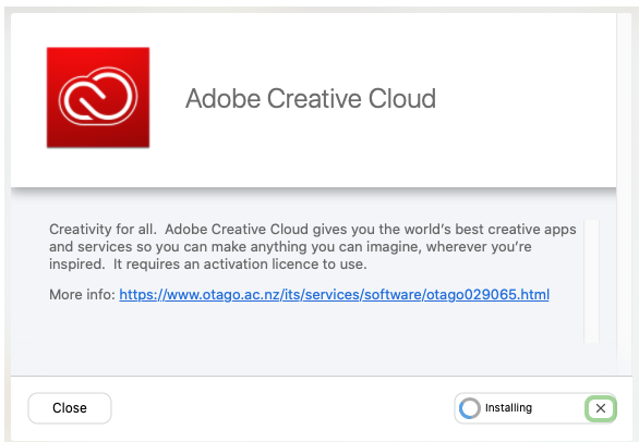 Screenshot of Adobe Creative Cloud in the Software Center