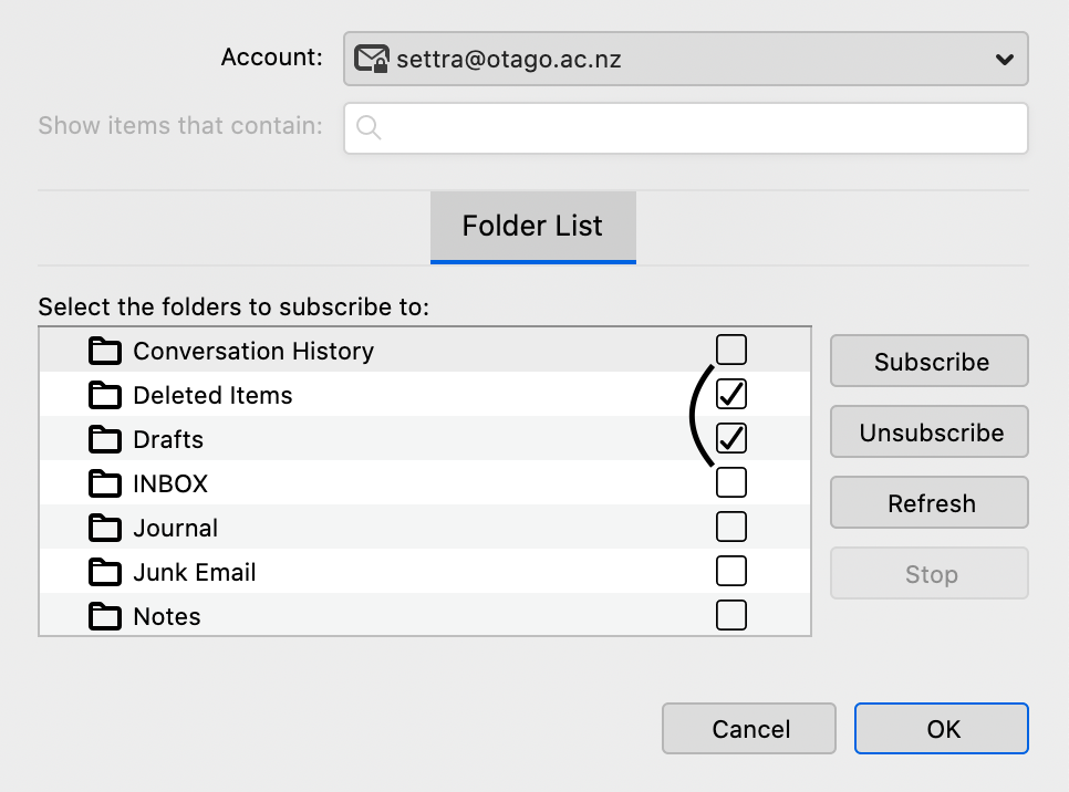 screenshot of step 2 Subscribe to Folder list in Microsoft 365