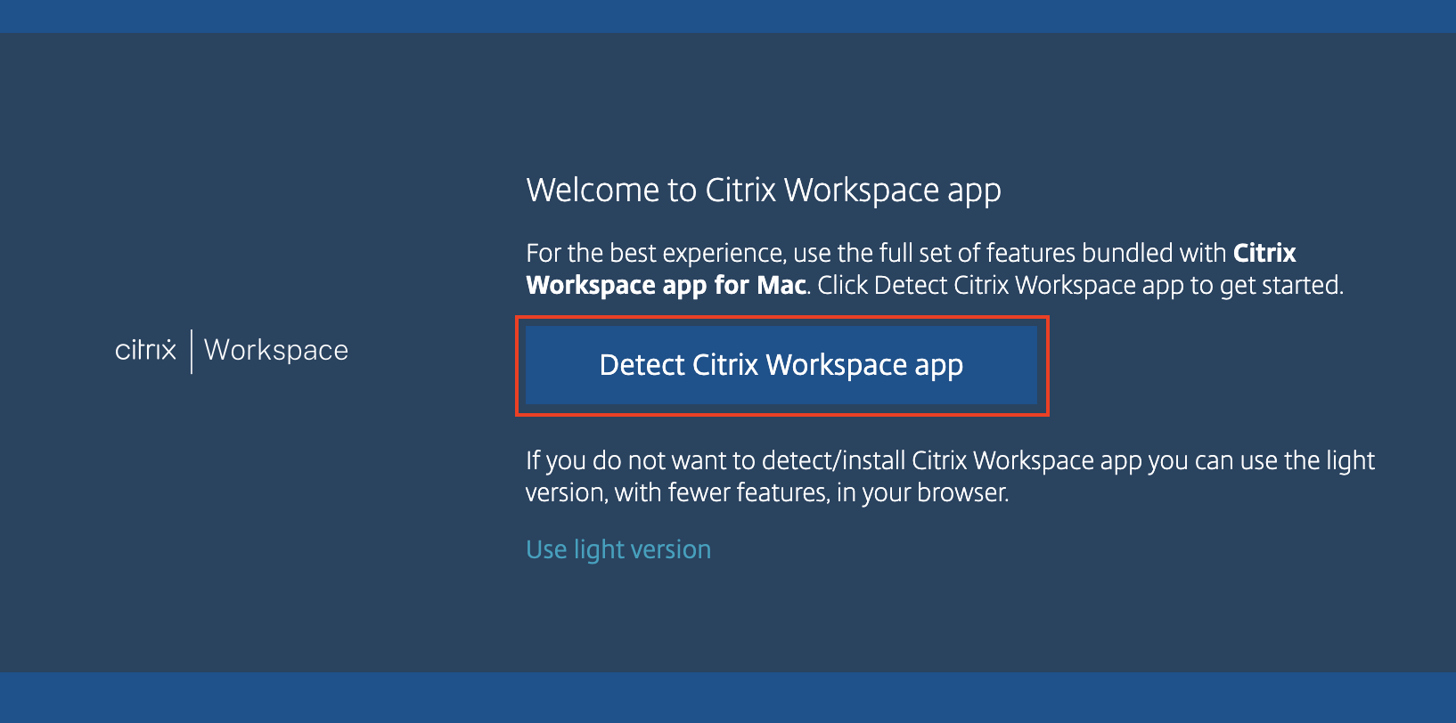 screenshot showing 'detect citrix workspace app' highlighted