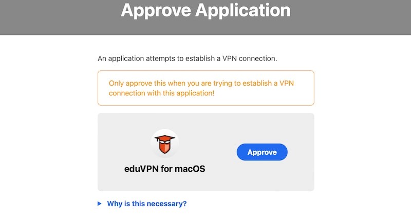 Screenshot of Approve Application message