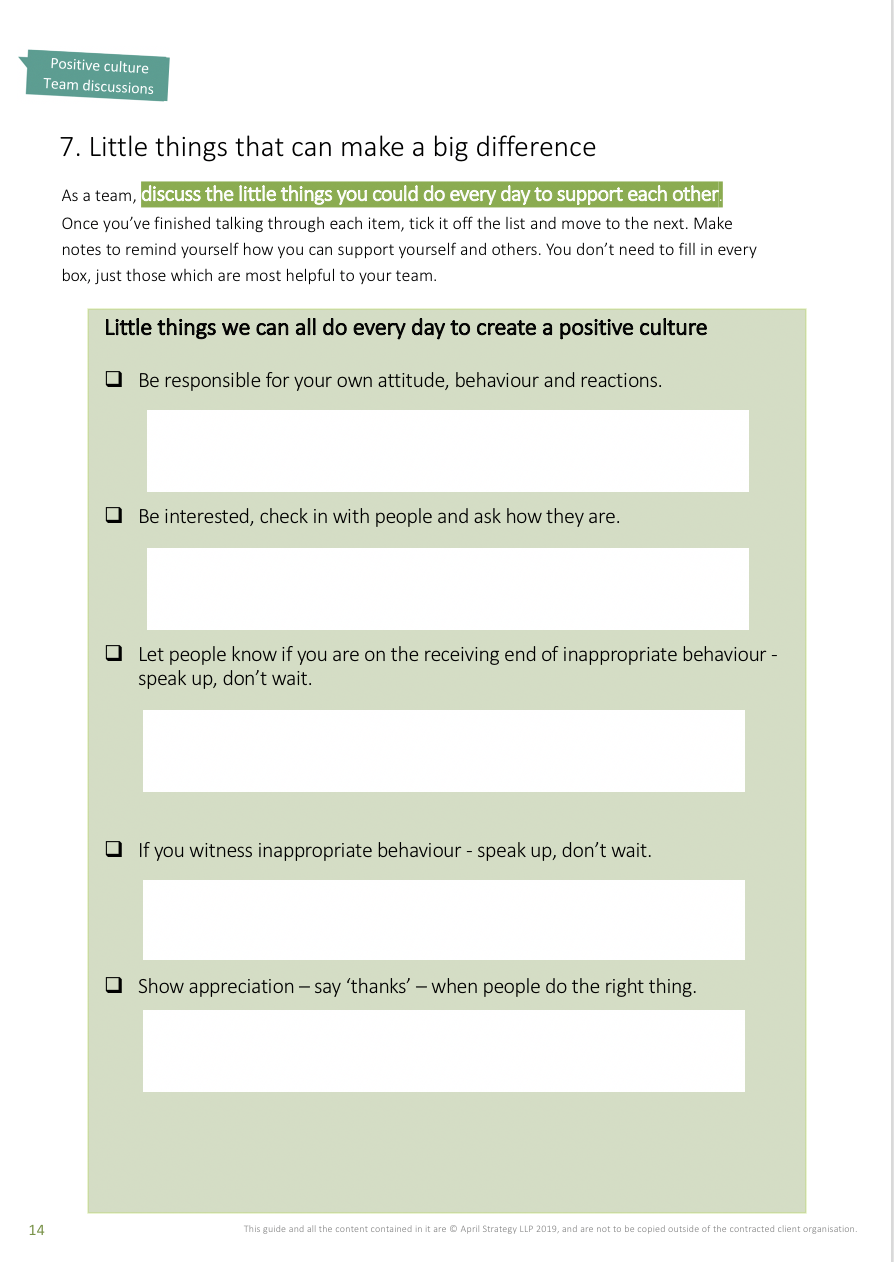 Worksheet for little things that can make a big difference