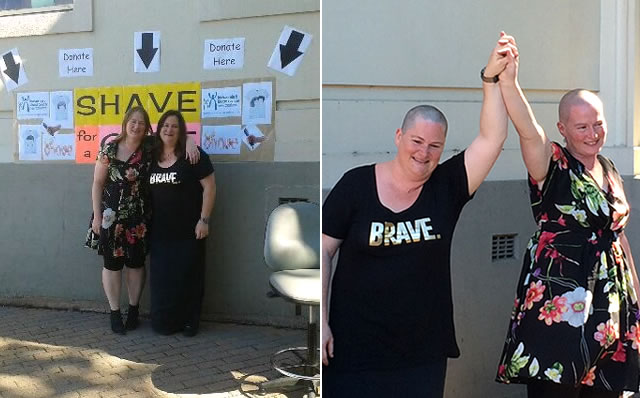 Janine Neill and Justine Farquar participate in Shave for a Cure 2014
