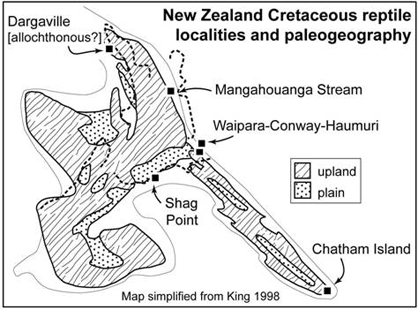 New Zealand Cretaceous reptile localities