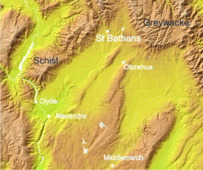 Topographic map of Central Otago