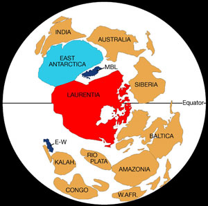 Fig. 2.A Reconstruction of the supercontinent Rodinia at ca 725 Ma