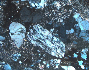 Quartz Pebble in Otago Schist microscopic view.