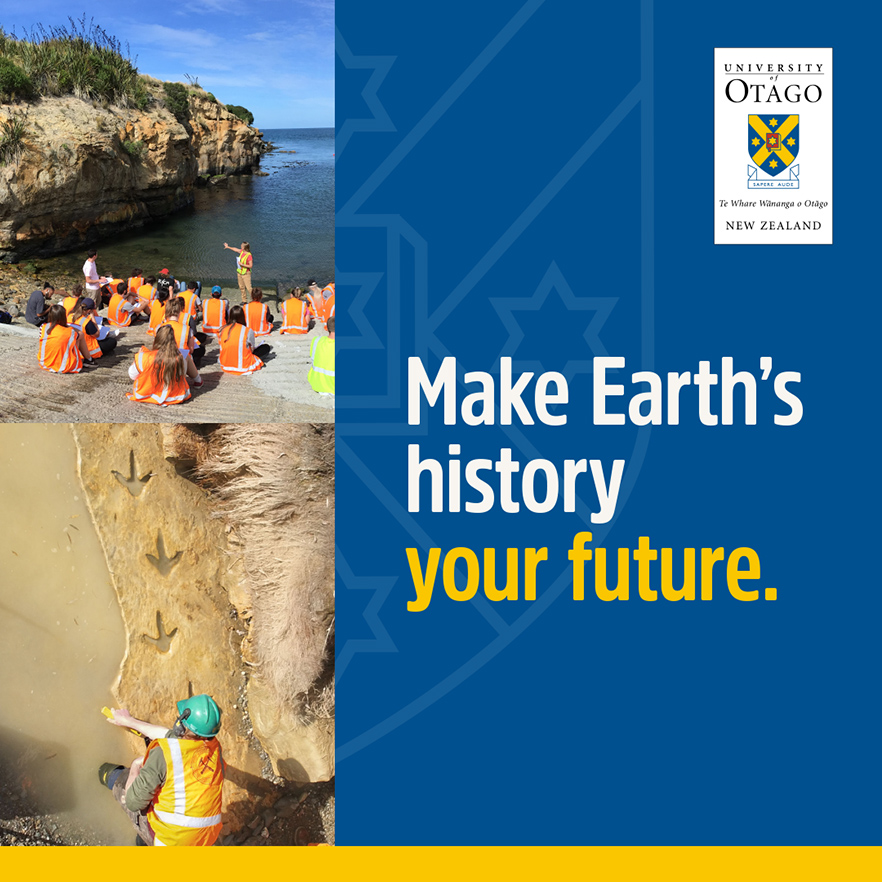 Image of Geology field trips with text: 'Make Earth's history your future'.