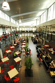 Photo of the atrium in the Hunter Centre, viewed from the eastern balcony