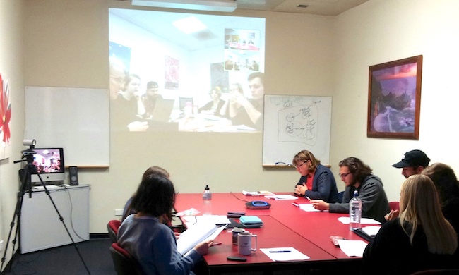 Pharmacology students interact with peers at Colorado State University via online conferencing 