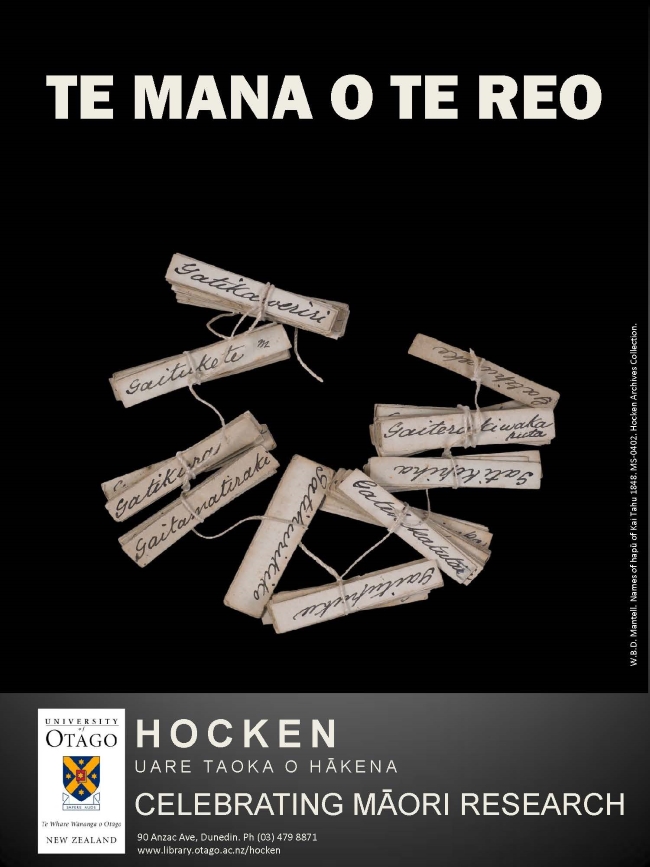 Hocken Poster for Te Mana o te Reo exhibition