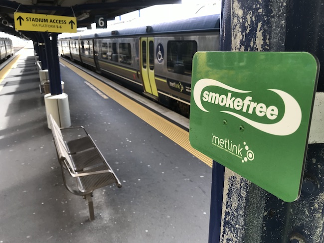 Wellington railway station smokefree signs image
