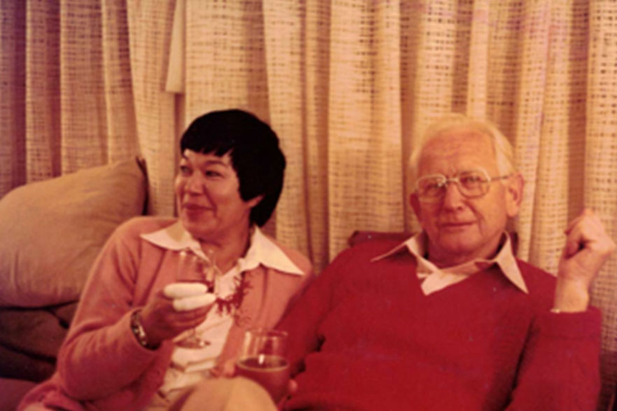 historic photo of Ngaere and Bill Geddes sitting on a sofa