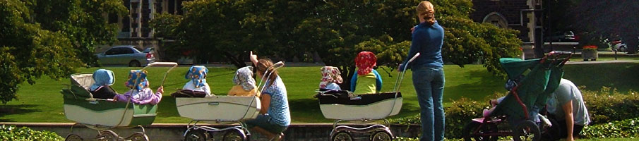 Childcare Association Prams in front of Clocktower