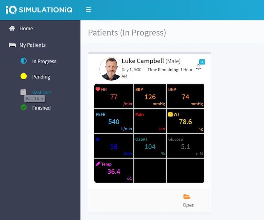 A screenshot of the 'Patients' screen in SimPHARM