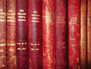 Photo of volumes of the New Zealand Dental Journal of the period of the 1940s