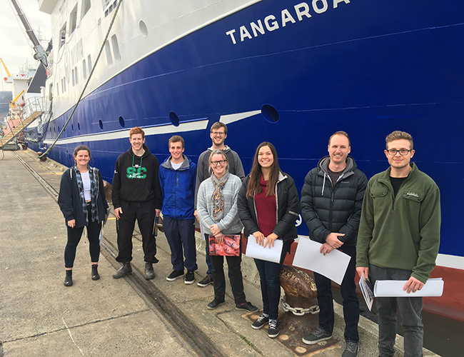 Hydrography students and staff beside the RV Tangaroa 2019