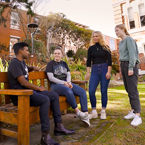 Students talking outside St Margaret's College