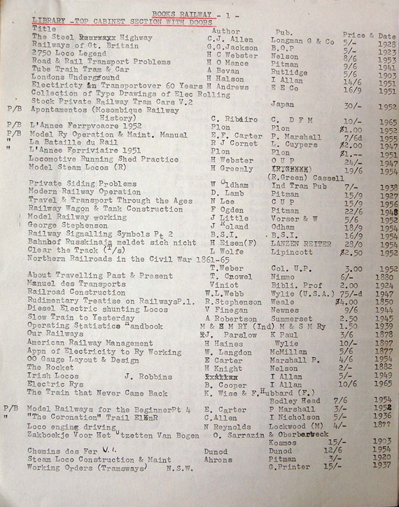 Typed list of books in Ernie Webber’s collection