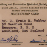 Life Membership card, Railway and Locomotive Historical Society, Boston, c.1970. 