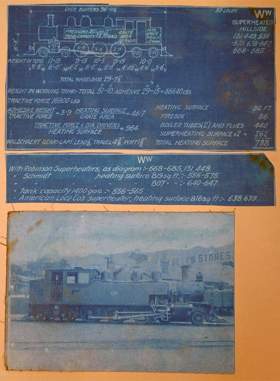 Blueprint of Ww Superheated locomotive, Hillside, Dunedin, (n. d);