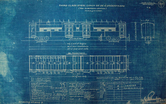 Blueprint of Third Class Steel Coach, South Indian Railway, December 1927.