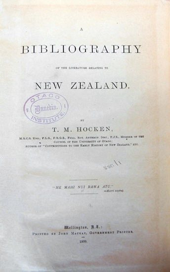 A Bibliography of the Literature Relating to New Zealand