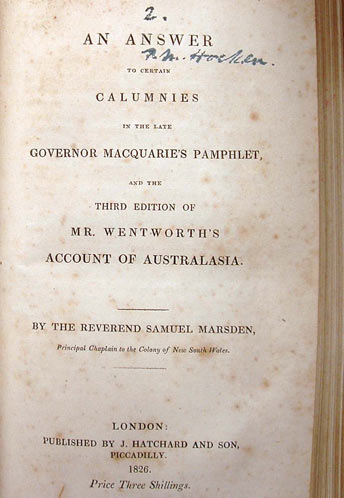 An Answer to Certain Calumnies in the Late Governor Macquarie’s Pamphlet and the Third Edition of Mr Wentworth’s Account of Australasia. 