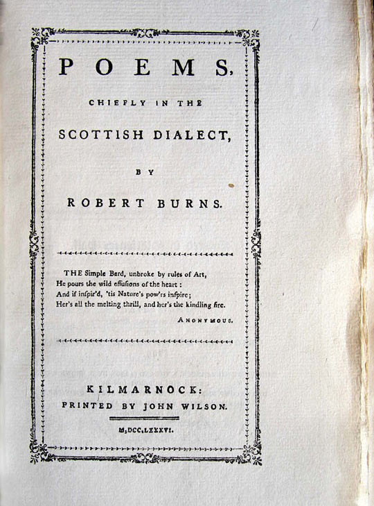 Robert Burns, Poems, Chiefly in the Scottish Dialect. 