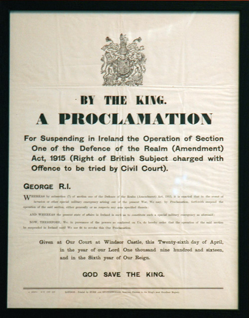 A Proclamation for Suspending in Ireland the Operation of Section One of the defence of the Realm