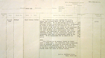 Form submitted by Brigadier K.V.B. Benfield recommending the award of MBE for Norman Davis (no date). Norman Davis Collection, MS 813/01, Hocken Library. 